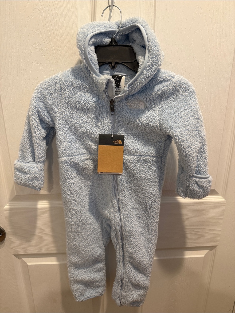 The North Face Light Blue Fleece Hooded One-Piece Footie